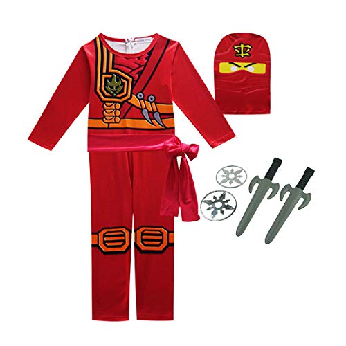 Thombase Disfraz de guerrero ninja para niños cosplay y fiesta de disfraces con arma, rosso, Small