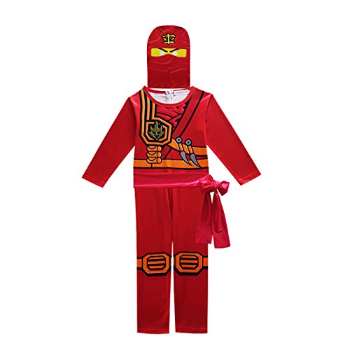 Thombase Disfraz de guerrero ninja para niños cosplay y fiesta de disfraces con arma, rosso, Small