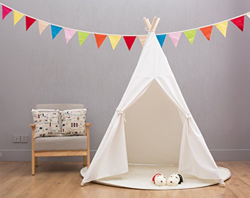 Tienda Tipi Small Boy con una Ventana de Lona de algodón Puro, premontado, para niños, Color Blanco