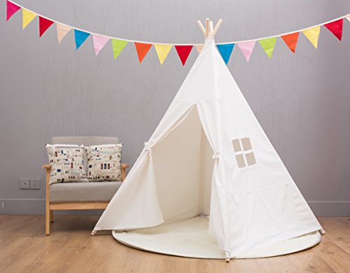 Tienda Tipi Small Boy con una Ventana de Lona de algodón Puro, premontado, para niños, Color Blanco