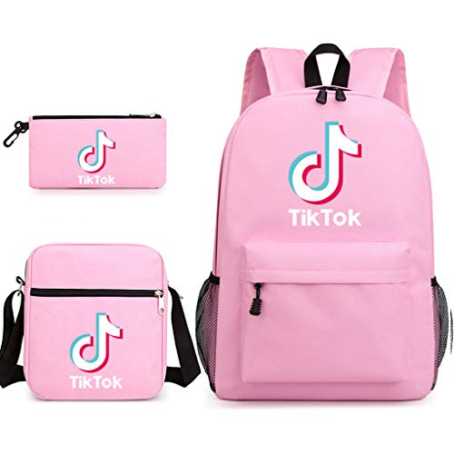 Tik Tok - Juego de 3 piezas para niños y niñas (1 estuche para lápices, 1 bolsa para el almuerzo, 1 mochila y 1 mochila para teñido anudado