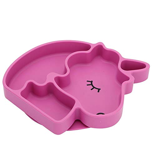 Tnfeeon Plato Llano de Silicona, Platos divididos de Silicona Anticaída Alimento Mantel Individual Ventosa Platos de Silicona para niños(Deep Rose Red)