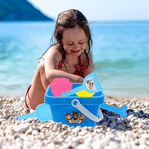 Tomicy Conjunto de Accesorios de Playa- Paw Patrol Cubo de Playa, Pala, rastrillo, estrellas, huesos, reloj de arena y insignia para Niños 3 Años (6 Piezas)