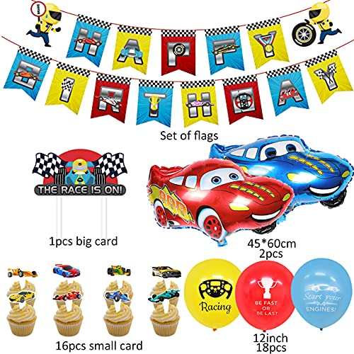 Tomicy Juego de Cumpleaños de Cars Lightning McQueen Party Supplies Car temática Globos Cumpleaños Pancartas Decoración para Fiestas Adorno de Torta para Niños Ducha de Bebé Fiesta de Cumpleaños