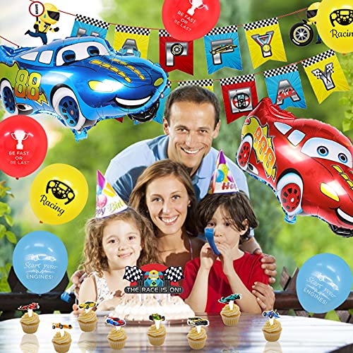 Tomicy Juego de Cumpleaños de Cars Lightning McQueen Party Supplies Car temática Globos Cumpleaños Pancartas Decoración para Fiestas Adorno de Torta para Niños Ducha de Bebé Fiesta de Cumpleaños