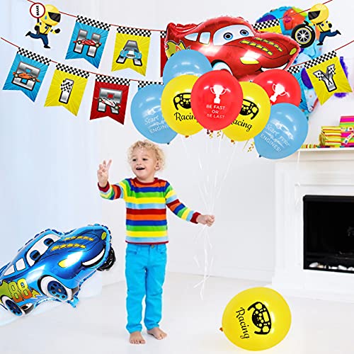 Tomicy Juego de Cumpleaños de Cars Lightning McQueen Party Supplies Car temática Globos Cumpleaños Pancartas Decoración para Fiestas Adorno de Torta para Niños Ducha de Bebé Fiesta de Cumpleaños