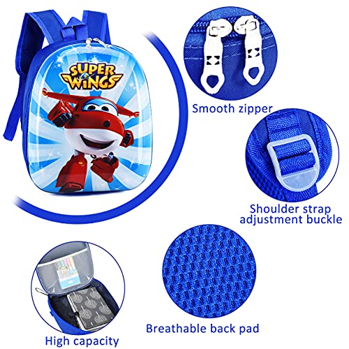 Tomicy Mochila Super Wings Mochila Infantil, Bolsa Impermeable 3D Mochila para Niños, Mochila para niños de Dibujos Animados Impermeable y Ajustable Adecuado para Niños y Niñas de 2 a 6 Años