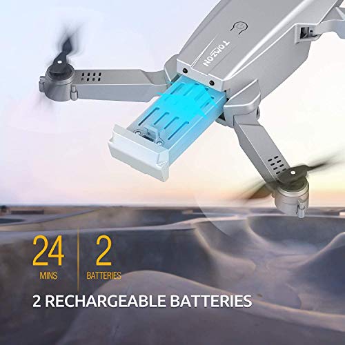 Tomzon D25 RC Drone con cámara 4K, Drone para Principiantes, Posicionamiento de la luz, Fotografía de Gestos con Las Manos, Vuelo de Ruta, Flips 3D, Modo MV, 2 Baterías, Vuelo de 24 Minuto