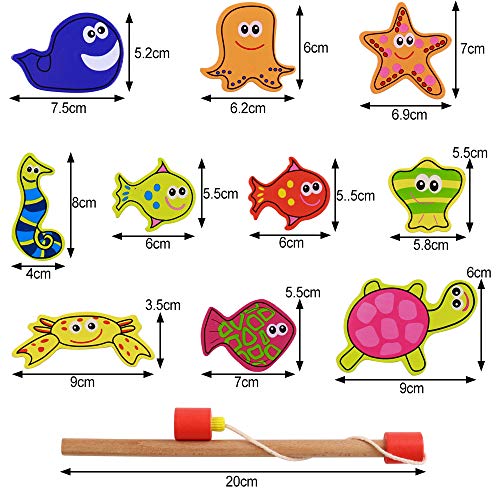 TONZE Juguetes de Madera Juego Pescar Peces Magneticos-Juegos de Mesa para Niños Bloques Magneticos Juguetes Montessori 15 Piezas,Juegos Educativos Navidad Regalos Juguetes Niños Niña 3 4 5 6 Años