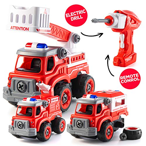 Top Race Remtote Control DIY Construye tu Mismo RC Police Car Camión de Bomberos Camión o Set de construcción Regalos para niños Niños Edades 3 + (DIY200 Set DE Fuego)