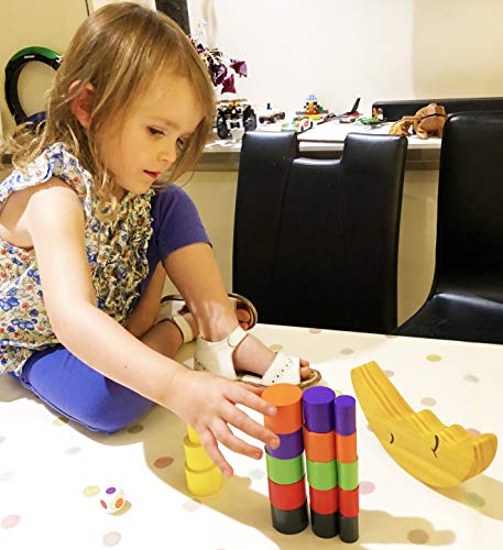 TOWO Juguete Apilador de Madera - Juego de Equilibrar la con los Bloques de Construcción para Aprender los Colores, a apilar y Contar - material montessori juego educativo rompecabezas