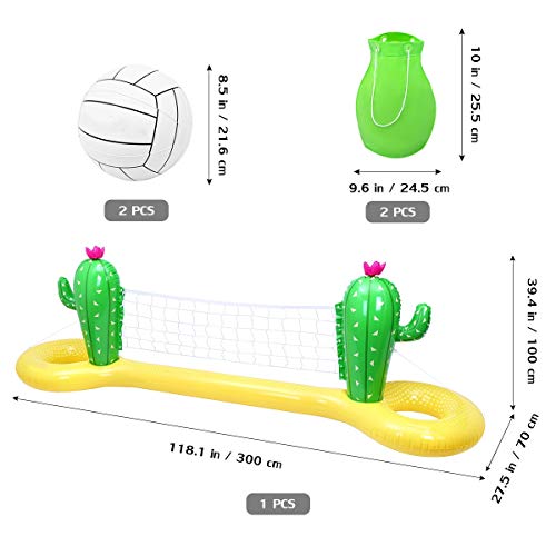 TOYANDONA Juego de Flotador de Piscina Inflable Red de Voleibol con 2 Bolas Cancha de Voleibol de Piscina Flotante de Cactus para Niños Y Adultos Juego de Natación de Juguete 300X70x100cm