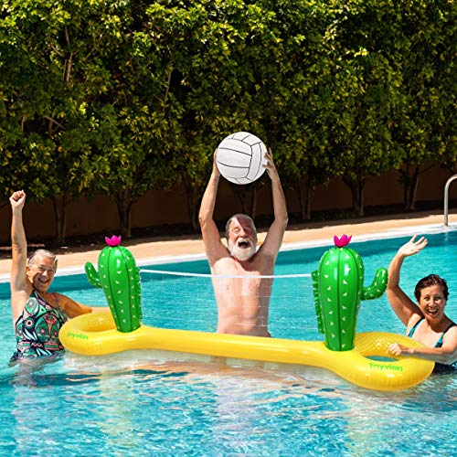 TOYANDONA Juego de Flotador de Piscina Inflable Red de Voleibol con 2 Bolas Cancha de Voleibol de Piscina Flotante de Cactus para Niños Y Adultos Juego de Natación de Juguete 300X70x100cm