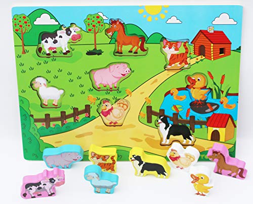 Toys of Wood Oxford TOWO Rompecabezas de Madera - Granja Shinnington con Animales- Juguetes de Madera para Niños Pequeños - Encajables de Animales de Granja para Bebes - Juguete Educational Infantil