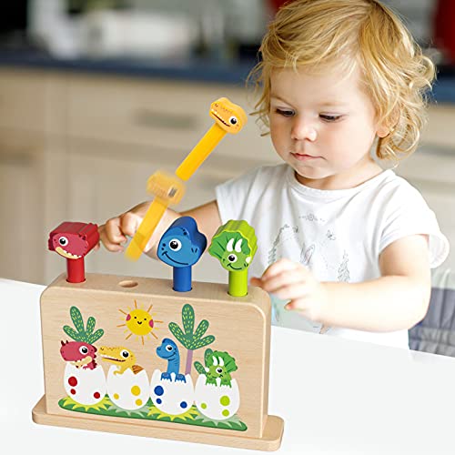 Toyssa Juguetes de Madera Montessori Pop Up Juguetes de Dinosaurios Juego Educativo Regalos de Cumpleaños para Bebés de 1 2 3 Años Pequeños Niños y niñas