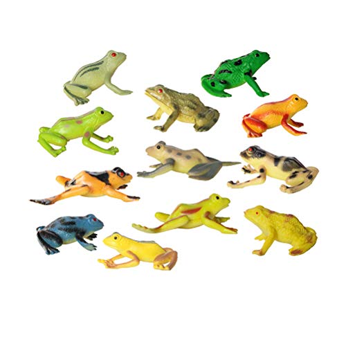 Toyvian Figuras de Ranas Juguetes Divertidos 12 Piezas, Juguetes de Animales de Ranas de plástico Surtidos, Ranas de Juguete realistas, Juego de Juguetes de Ranas con rocalla y árbol