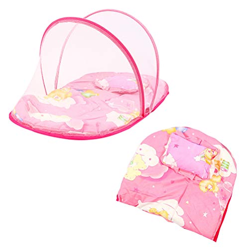 Toyvian Tienda de campaña para bebé, mosquitera, cama de playa, cama de viaje con colchón, cojín portátil, plegable, para recién nacidos, niños (rosa)