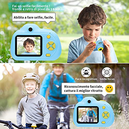 ToyZoom Cámara para niños, cámara Digital portátil para Selfies para niñas, videocámara para niñas, LCD de 2 Pulgadas / 1080P HD / 18MP /Tarjeta SD 32G incluida (Azul)