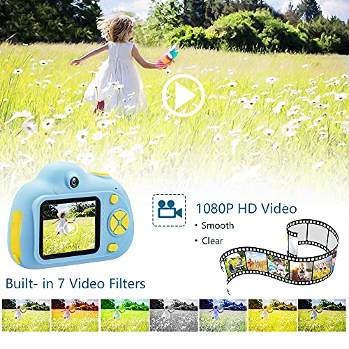 ToyZoom Cámara para niños, cámara Digital portátil para Selfies para niñas, videocámara para niñas, LCD de 2 Pulgadas / 1080P HD / 18MP /Tarjeta SD 32G incluida (Azul)