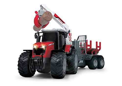 Tractor Massey Ferguson- Incluye Tres Troncos- Brazo Porta-Troncos- luz y Sonido- 42cm (Dickie 3737003)