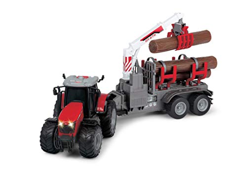 Tractor Massey Ferguson- Incluye Tres Troncos- Brazo Porta-Troncos- luz y Sonido- 42cm (Dickie 3737003)