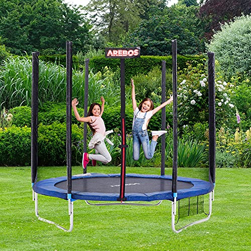 Trampolín de exterior Arebos Ø 366cm | Juego completo Incl. red de seguridad, escalera, colchoneta de salto, postes de red acolchados, red para zapatos y cubierta de bordes