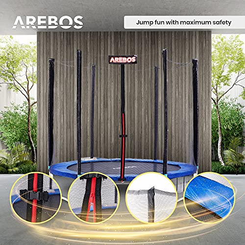 Trampolín de exterior Arebos Ø 366cm | Juego completo Incl. red de seguridad, escalera, colchoneta de salto, postes de red acolchados, red para zapatos y cubierta de bordes