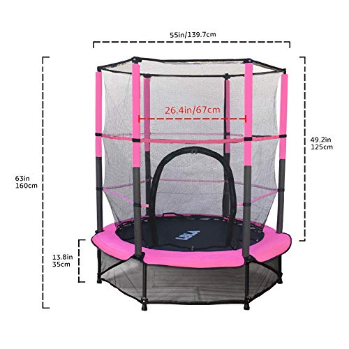 Trampolín para Niños ø139cm Cama Elástica De Jardín Grande Fitness Trampolín con Red De Seguridad y Cubierta De Marcotrampolín De Acero para Niños Entrenamiento En Exterior e Interior (Rosado)