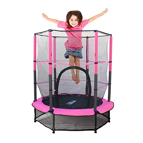 Trampolín para Niños ø139cm Cama Elástica De Jardín Grande Fitness Trampolín con Red De Seguridad y Cubierta De Marcotrampolín De Acero para Niños Entrenamiento En Exterior e Interior (Rosado)