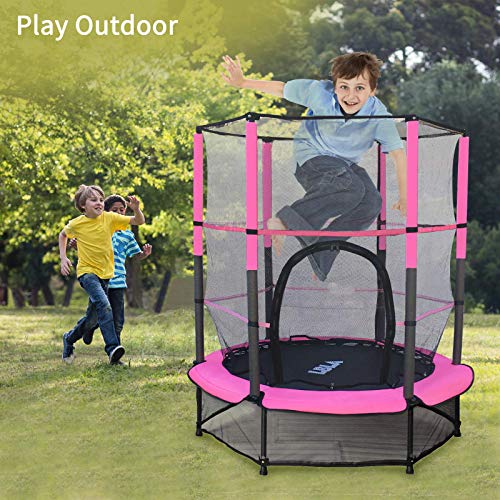 Trampolín para Niños ø139cm Cama Elástica De Jardín Grande Fitness Trampolín con Red De Seguridad y Cubierta De Marcotrampolín De Acero para Niños Entrenamiento En Exterior e Interior (Rosado)