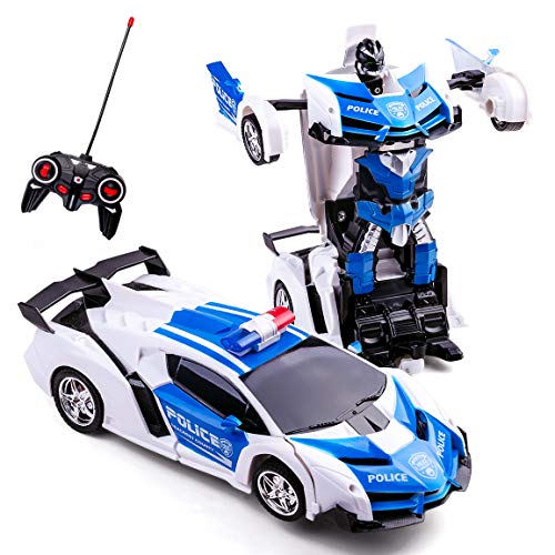 Transforming Toys - Coche de control remoto 2 en 1 con control remoto para niños y niñas de 5 a 12 años de edad Robot de deformación RC para niños y niñas (blanco)