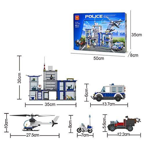 TRCS City Policía Juguetes de construcción, 882 piezas, centro de mando móvil con helicóptero, coche de policía, armas y minifigura para policía SWAT compatible con Lego 60139