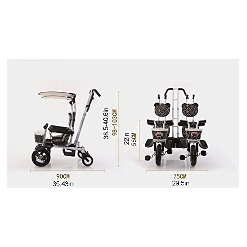 Triciclo Bebe Triciclo Niños, Doble Triciclo Ligera 2 Asientos De Bicicletas Gemelo del Bebé Cochecito con Toldo Desmontable, Caja De Seguridad Y Comodidad For Los Niños De 6 Meses A 4 Años De Edad