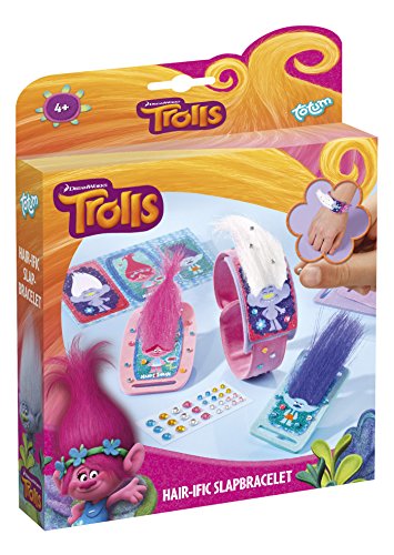 Trolls Juego de manualidades para hacer pulseras de pelo de troll, para decorar con pegatinas 3D, piel, brillantes y purpurina.