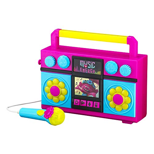 Trolls World Tour Chantez El Long de la Boombox con micrófono, música integrada, Luces Intermitentes, Verdadero micrófono de Trabajo para máquina de Karaoke para niños, Conecta un Reproductor MP3