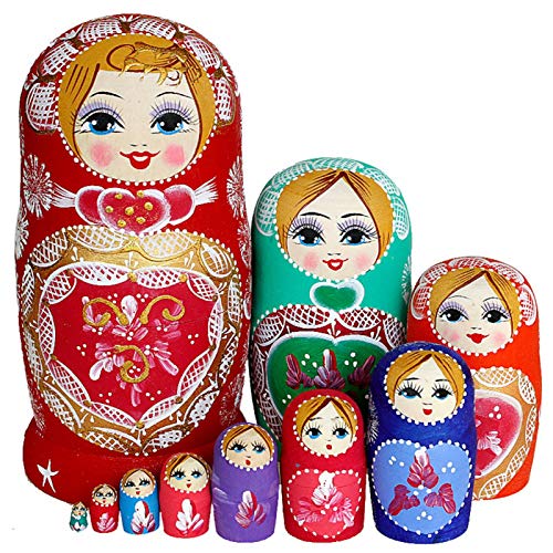 tulipes Matrioskas para Niños Madera Muñecas Rusas Matrioskas Infantiles 10 Unids Set Creativo Encantador Hecho A Mano Pintado Haya Matryoshka Doll Set Toy Appealing