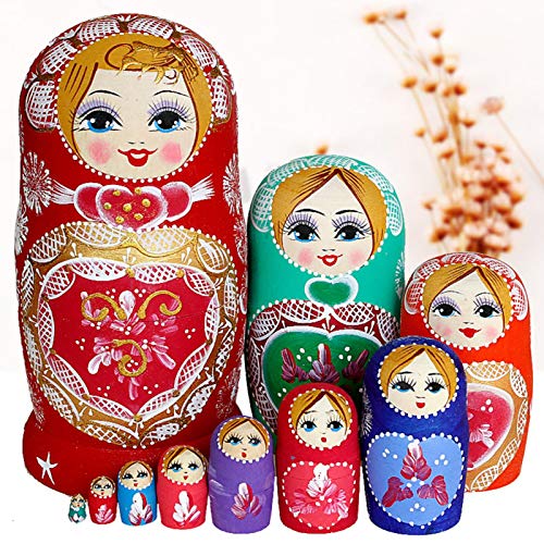 tulipes Matrioskas para Niños Madera Muñecas Rusas Matrioskas Infantiles 10 Unids Set Creativo Encantador Hecho A Mano Pintado Haya Matryoshka Doll Set Toy Appealing