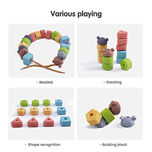 Tumama Baby Blocks Juguetes Cuerda Cordón Cuentas Suave Apilamiento de construcción Teethers sensoriales Juego de lanzar para niños Clasificación de enhebrado 6-12 Meses Regalo Prime Boys Girls