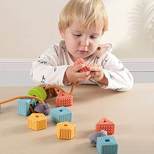 Tumama Baby Blocks Juguetes Cuerda Cordón Cuentas Suave Apilamiento de construcción Teethers sensoriales Juego de lanzar para niños Clasificación de enhebrado 6-12 Meses Regalo Prime Boys Girls