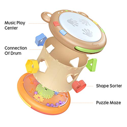 Tumama Juguetes Musicales para Bebes,Juguetes electrónicos Musicales Tambores de Juguete para niños,Juguetes Bebe Sensoriales con Sonido y Luces,Instrumentos Musicales Cubo Regalos para niños