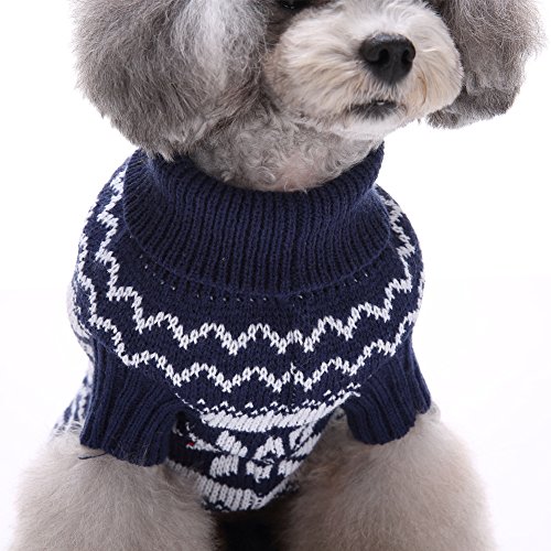 Tuopuda Navidad Mascotas suéter Invierno Perro Nieve Lana del Perrito Traje Caliente Ropa de Abrigo (M, Azul Marino)