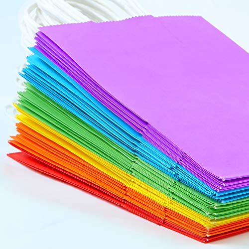 Tupa 30 bolsas de papel kraft para regalo de cumpleaños, regalos de fiesta, bolsas de papel de regalo, colores arcoíris con asa para cumpleaños, compras, bodas