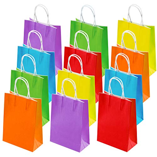 Tupa 30 bolsas de papel kraft para regalo de cumpleaños, regalos de fiesta, bolsas de papel de regalo, colores arcoíris con asa para cumpleaños, compras, bodas