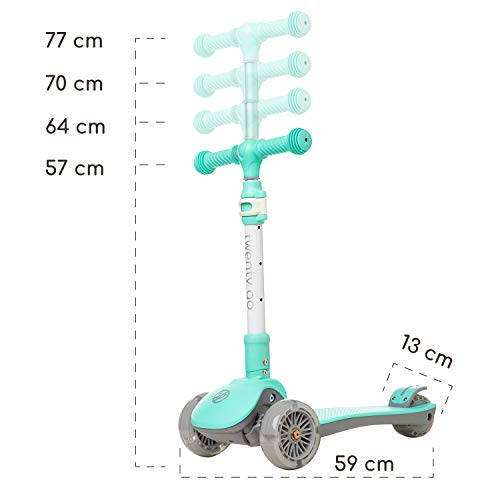 Twenty Go - Patinete Infantil 3 Ruedas con Luces - Manillar Ajustable 57 a 77cm - Menta