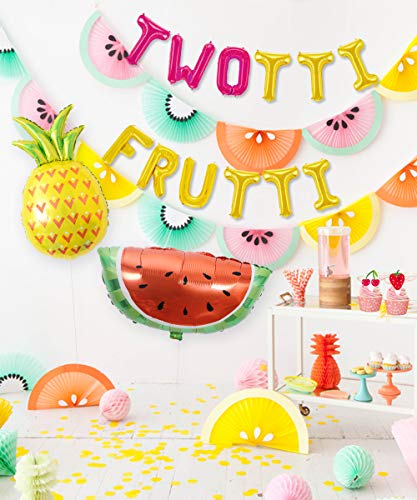 Twotti Fruity Birthday Decorations Artículos para fiestas Twotti Frutti Globos, Primeros de la torta de frutas Pajitas de papel Piña Sandía Globos Verano 2º Fiesta de cumpleaños Tutti Frutti