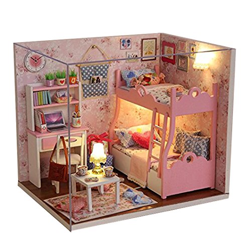 Txyk Cabañas de Madera de Bricolaje Casa de muñecas en Miniatura con Muebles Hechos a Mano Dormitorio de Princesa con LED para niños y Adolescentes 15.1 x 11.6 x 13.1cm