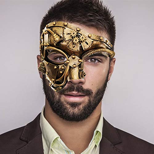 Ubauta Máscara veneciana de Cyborg de metal Steampunk, máscara de disfraces de oro para fiesta de disfraces de Halloween / Phantom Of The Opera / Mardi Gras Ball