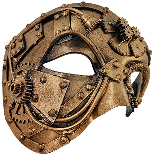 Ubauta Máscara veneciana de Cyborg de metal Steampunk, máscara de disfraces de oro para fiesta de disfraces de Halloween / Phantom Of The Opera / Mardi Gras Ball