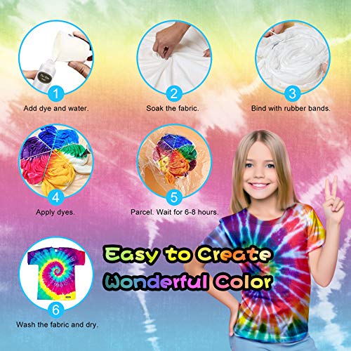 Ucradle 24 colores Tie Dye Kit, Neón Pinturas Textiles de Tela Permanentes Conjunto de Tinte Tie Tie de un Solo Paso Camisa Tela Tinte Duministros No Tóxicos Moda de Bricolaje para Niños, Adultos