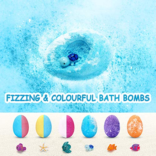 Ucradle Bomba de Baño 6 Piezas con Sorpresa Bombas de Baño Orgánicas Naturales Bolas de Baño de Burbujas Efervescentes con Aceites Esenciales Divertidas y Relajantes para Cumpleaños de Niñas y Niños